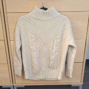 Chocolate Ivory Cable Knit Turtleneck Sweater
